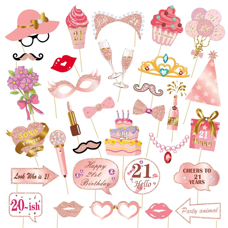 1Set Pink 18 21 30 40 50 60 Year Old Paper Handheld Photography Props Adult Happy Birthday Anniversary Party Decor Supplies: Fluorescence Yellow