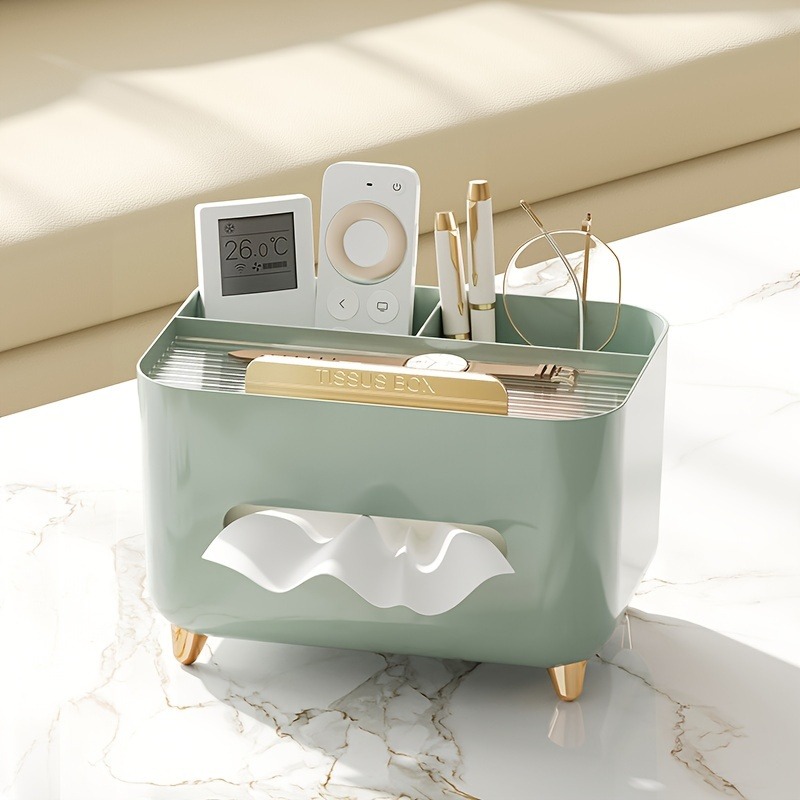 1pc, Multifunctional Desk Organizer, Tissue Boxes, Remote Control And Miscellaneous Storage Box, Car Desktop Tissue Holder: green