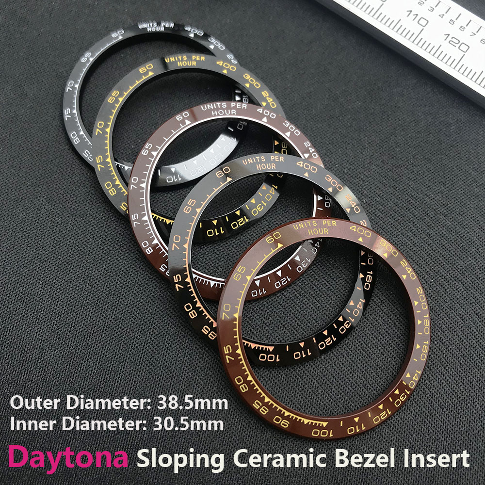Insert de lunette en céramique incliné Daytona 38.5*30.5mm pour pièces de montre Daytona (non lumineuse