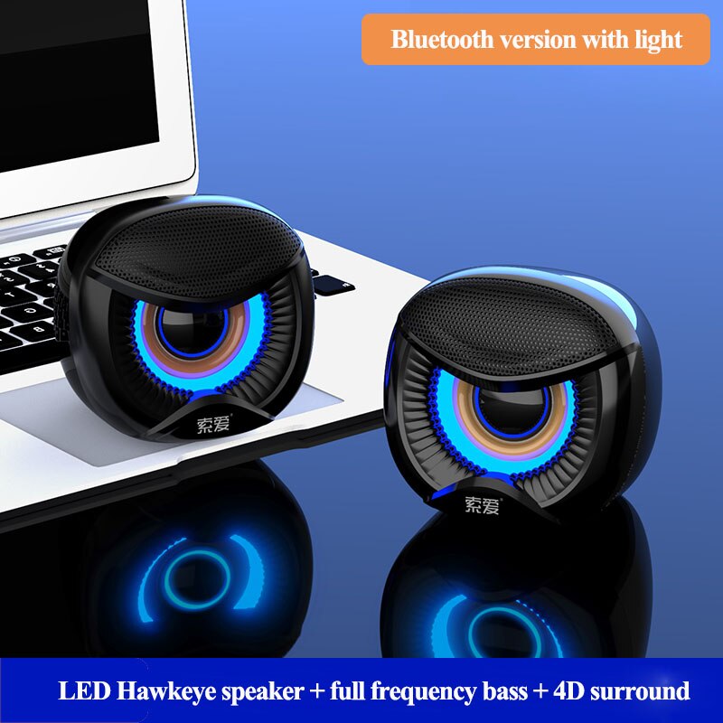 Soaiy Mini Computer Speaker Usb Bedrade Luidsprekers 4D Stereo Sound Surround Soundbox Voor Pc Laptop Notebook Bluetooth Luidsprekers: Bluetooth with light