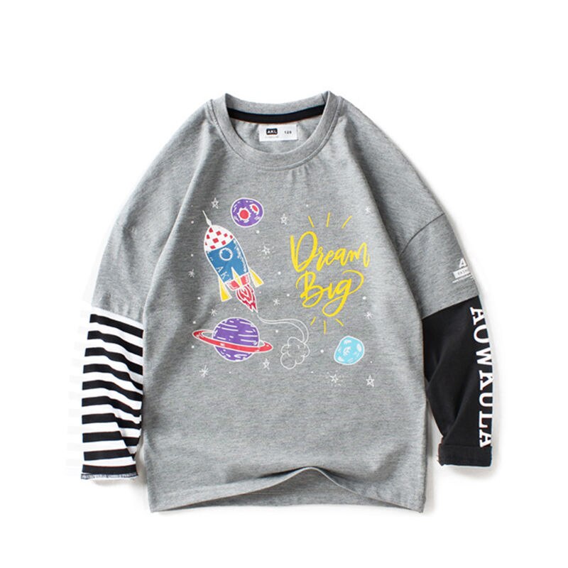 T-shirt à manches longues pour enfants, automne, hauts à rayures, dessins animés, pour adolescents, garçons 6 8 10 12 14 y t-shirts  tx393