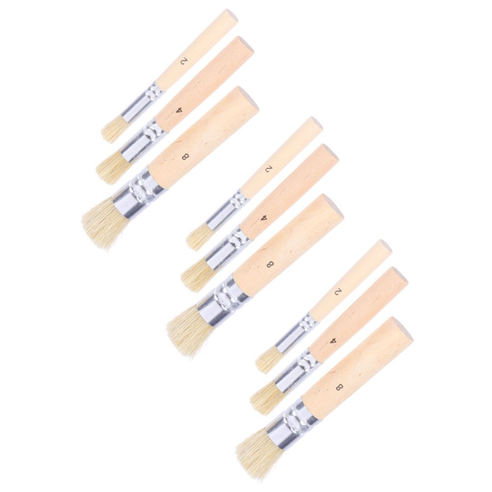 3 Set/9Pcs Houten Stencil Borstel Set Natuurlijke Template Verf Borstels