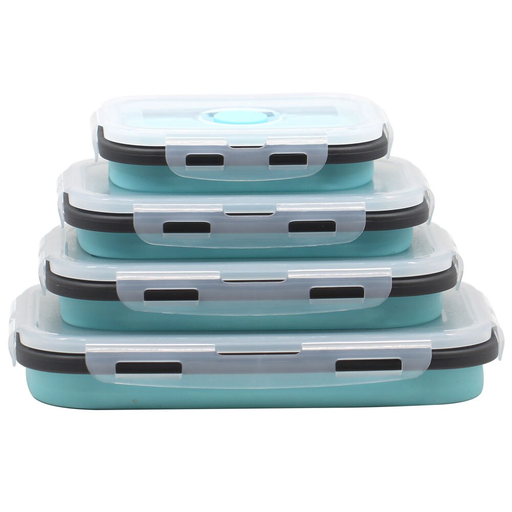 4 stuks Siliconen Vouwen Bento Box Inklapbare Draagbare Lunchbox voor Voedsel Servies Voedsel Container Voedsel Kom Voor Kinderen: Blue Black Lunch Box