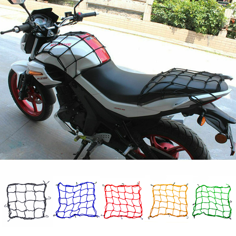 Red elástica para equipaje de motocicleta, soporte para casco, malla de tanque, ATV, red elástica de carga, 6 ganchos ajustables, 40x40cm