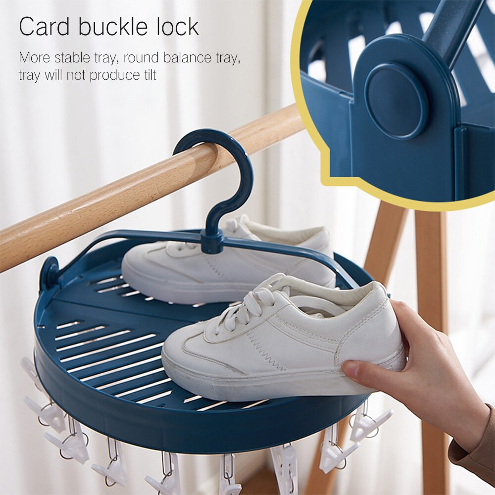 Plastic Foldable Laundry Rack Multifunction Round Sock Clothes Dryer Hanger Windproof Underwear Drying Rack Shoes Holder Home