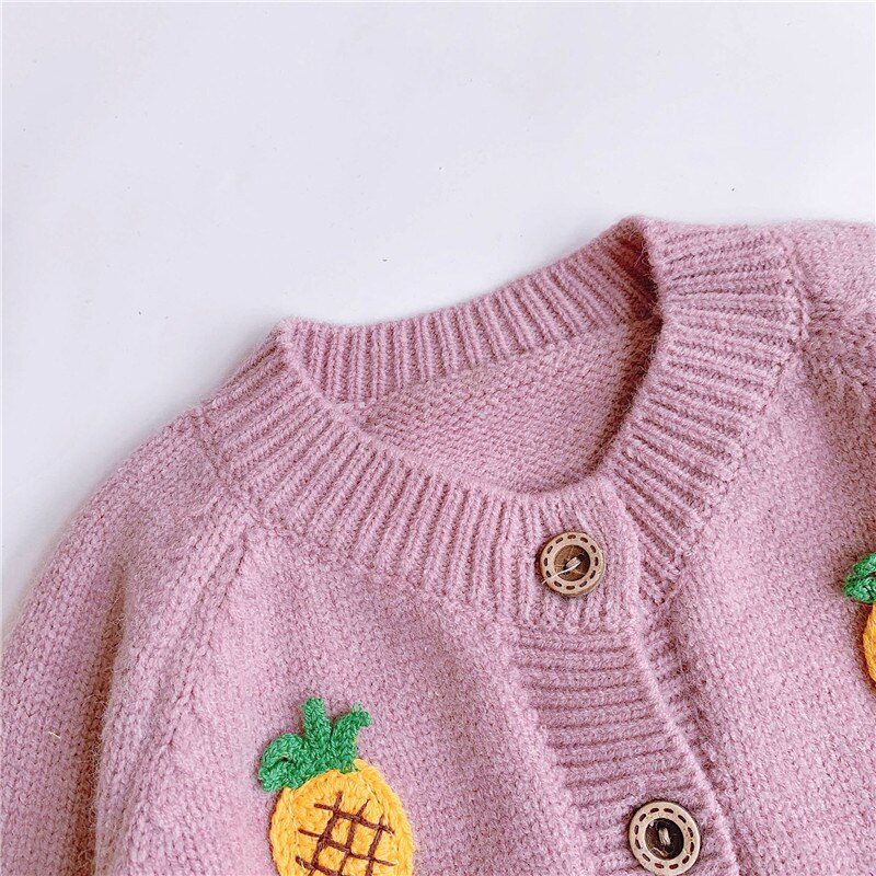 Efterårs vinter strik cardigan baby pige Koreansk stil Ananas broderi børn blød casual langærmet frakke