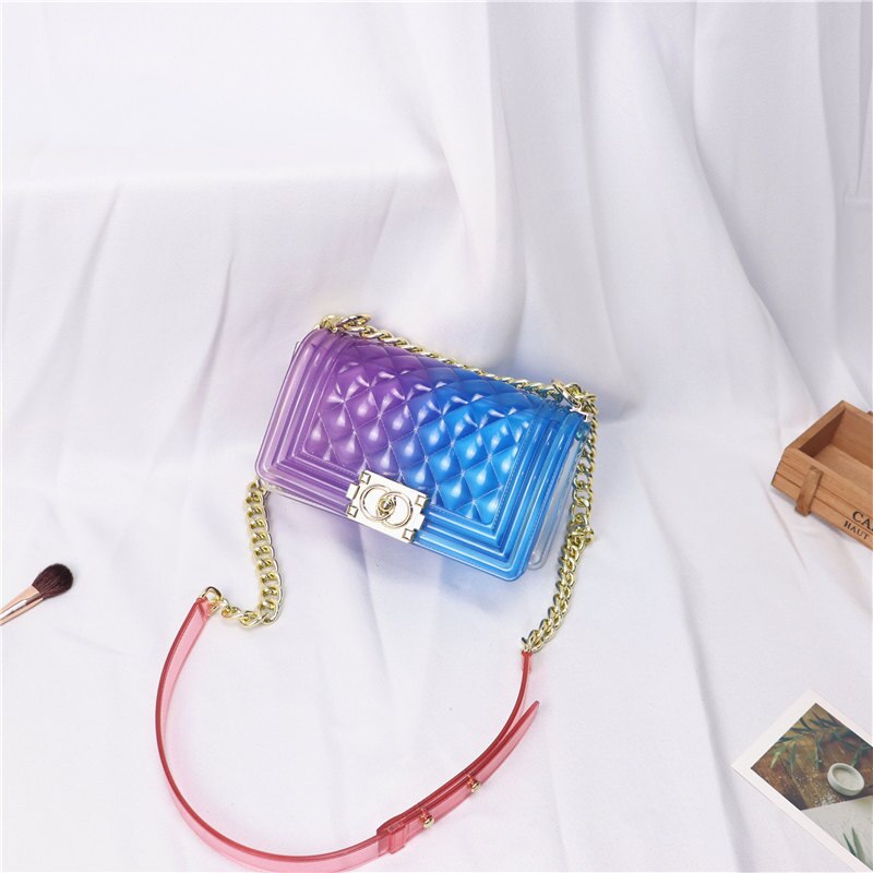 Clear Colorful Transparent Jelly Bag Gradient Candy Color Crossbody Bags Ladies Shoulder Chain Messenger Bag Sg69: Purple Blue(Small)