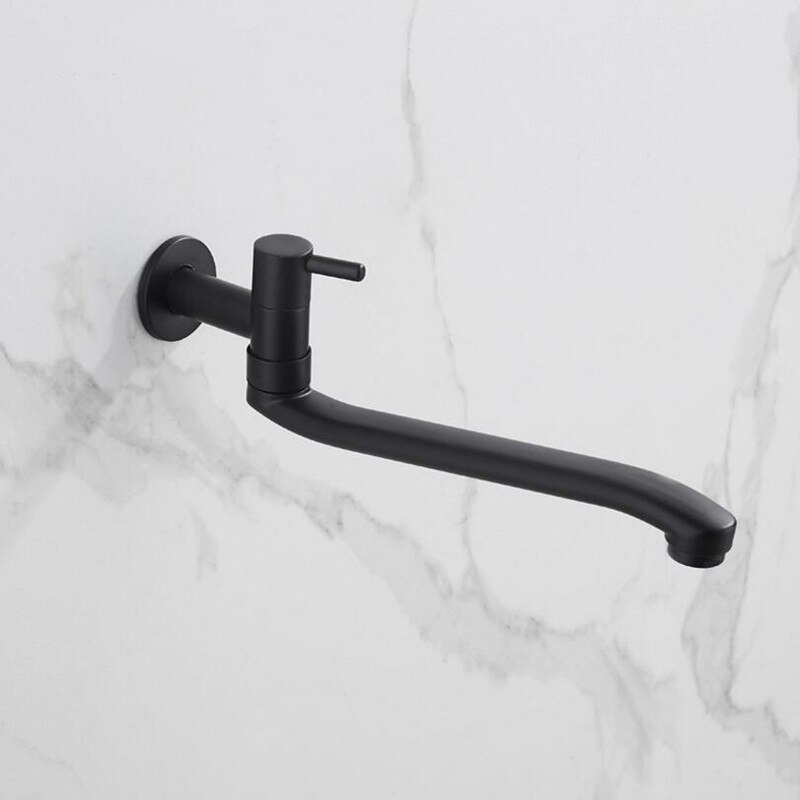Mop Slot Tap Black Brass Single Hole Hidden Wall Mounted Lengthen Rotary Basin Faucet For Balcony Garden Outdoor Single Cold Tap