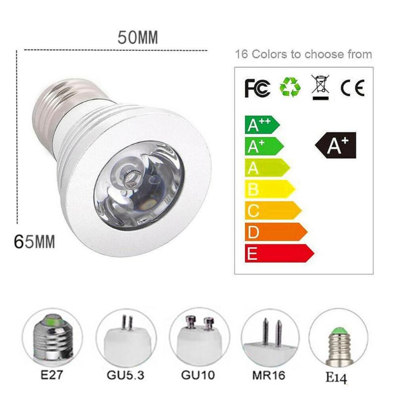 foco LED RGB 3W E27 E14 GU10 GU5.3 MR16 con Control remoto de 24 teclas bombillas de luz regulables de Color para decoración del hogar