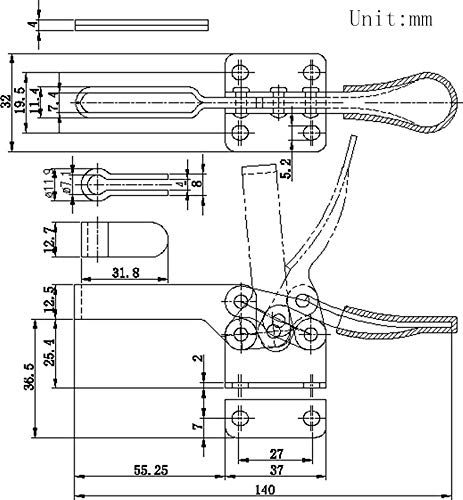 Horizontal Toggle Clamp 2Pcs 90Kg/198Lbs Vertical Clamp Hand Tool Antislip 201-B Quick Release Tool