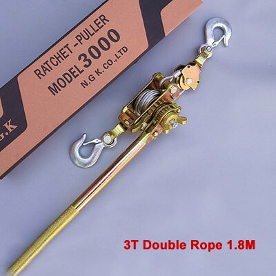 3 Ton ratchet cable puller hand wire rope puller wire rope ratchet pulling grip: 18 doulbe rope