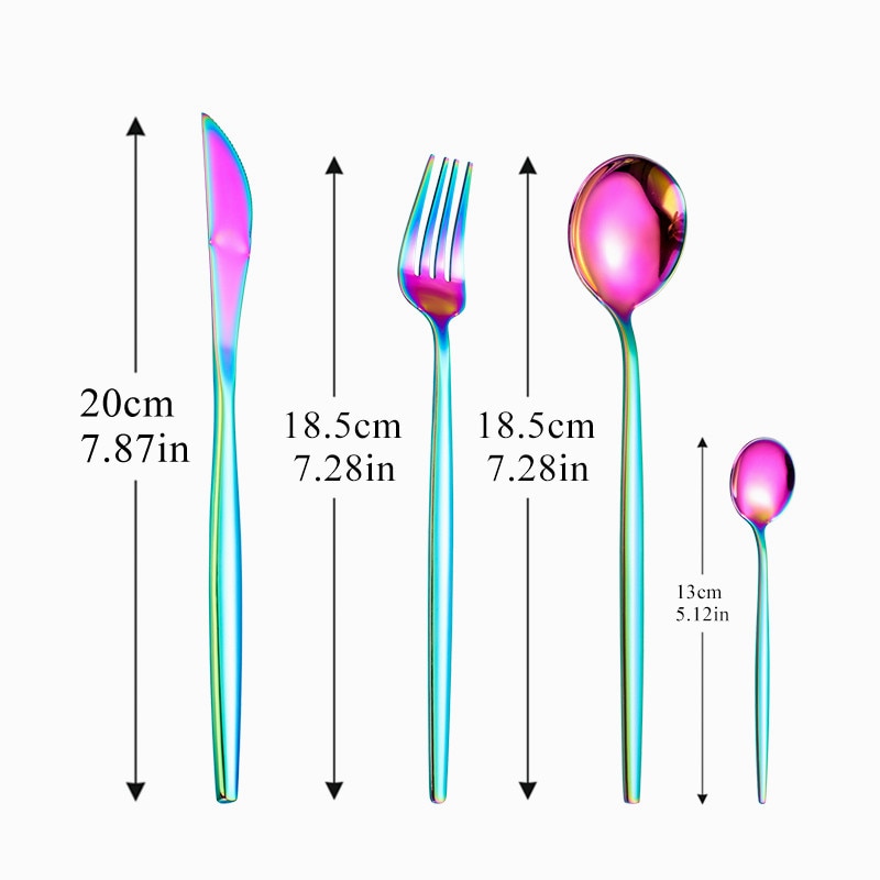 4 teile/satz Dinner Set Edelstahl Besteck Set Messer Gabeln Weihnachten Löffel mit Lange Griff Set Portable Geschirr Geschirr: rainbow 4pcs