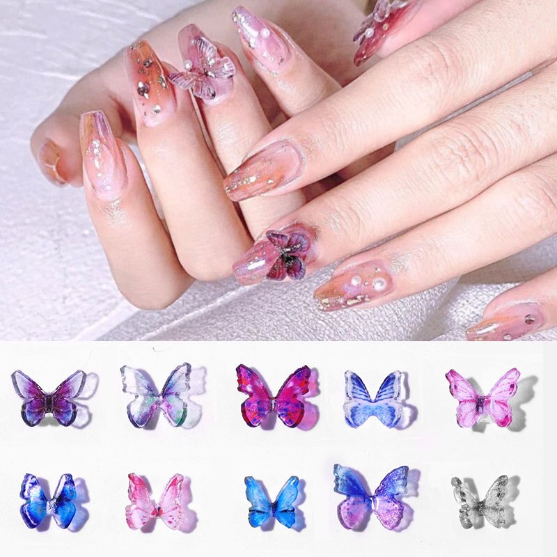 10 Stuks Gemengde Willekeurige 3D Vlinder Nail Art Decoraties Charme Nagels Nail Supplie Diy Japanse Manicure Accessoires Sticker