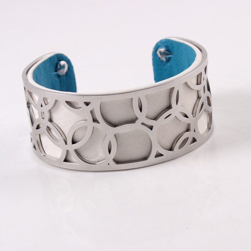 Pulseira intercambiável georgette flor bijoux acier inoxydable femme manchette pulseira reversível pulseira de couro jóias bbijoux: WHITE
