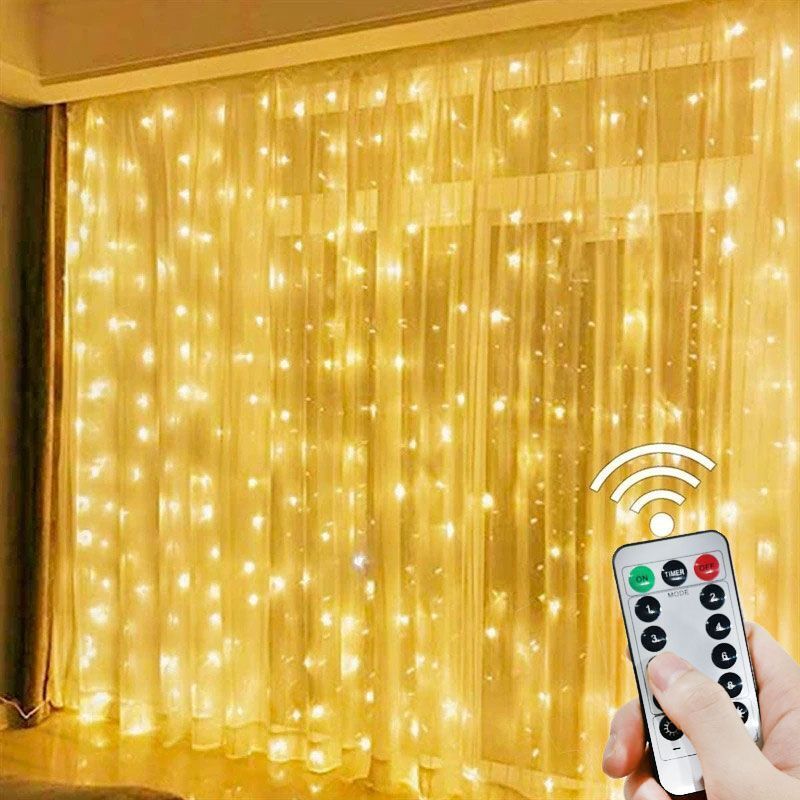 Cortina de luces LED con Control remoto, guirnalda de luces de hadas para decoración de dormitorio y sala de estar, USB, 8 modos, 3/6M