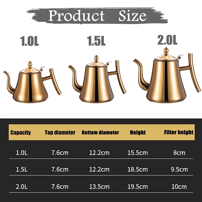 1.0L/1.5L/2.0L Thickened Stainless Steel Teapot Hotel Restaurant Household Induction Cooking Flower Tea Pot