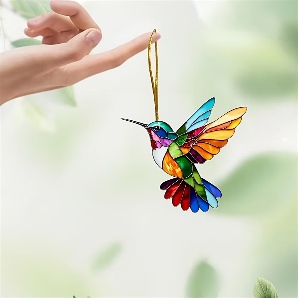 Acrylic Colorful Hummingbird Sun Catcher Rainbow Bird Wind Chimes Crafts Hanging Decor for All Seasons Home Garden Decoration