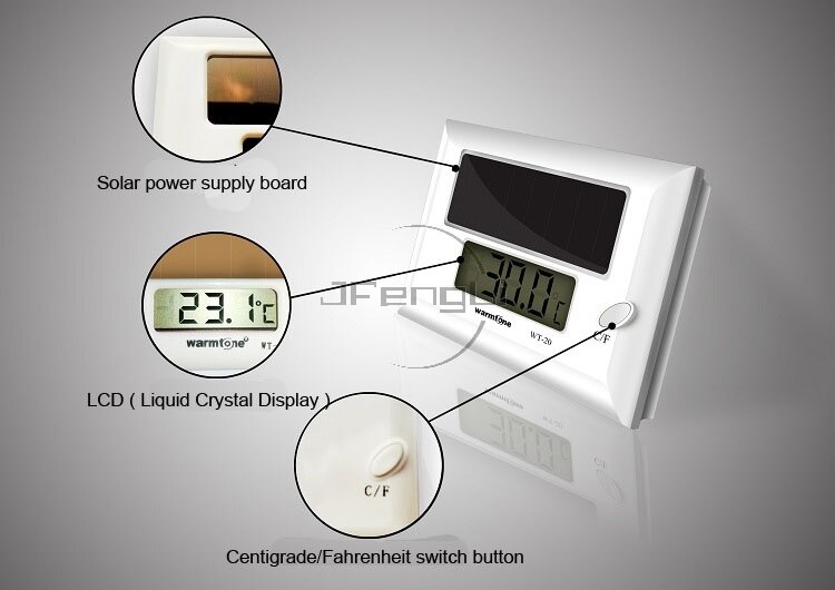 WT-20 Light-energy Thermometer Solar Power Supply Aquarium LCD Display Electronic Temperature Measure Outside Cylinder Fish Tank