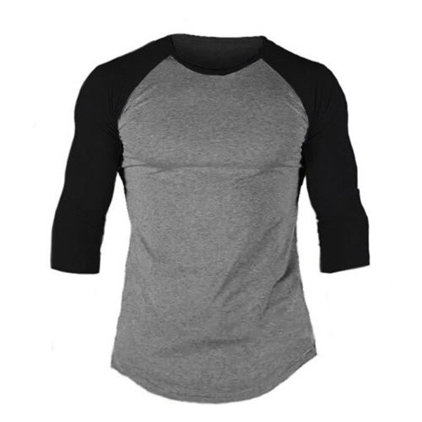 Männer der 3/4 Hülse Laufen Männer Schnell Trockenen T-Hemden Laufende schlank passen Spitzen Abschläge Sport männer Fitness Fitnessstudio T Hemden Muskel T: Grau / XXL