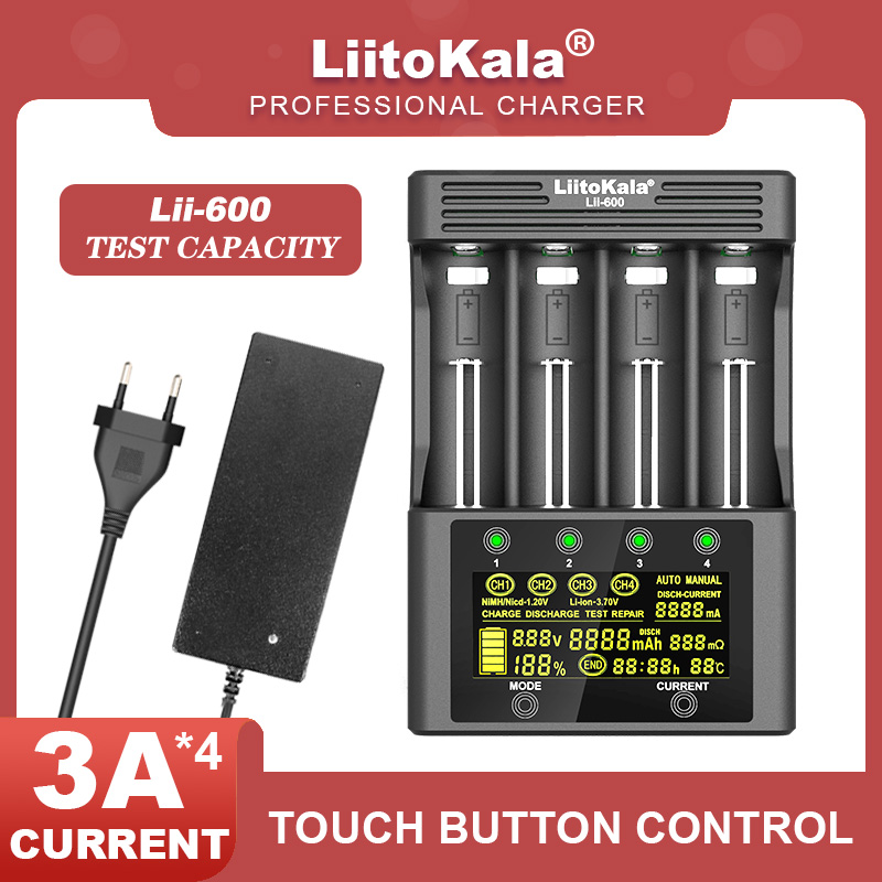 Liitokala Lii-500 Lii-600 3.7V 18650 18350 18500 16340 17500 26650 1.2V AA AAA NiMH Detection Capacity Lithium Battery Charger: Yellow