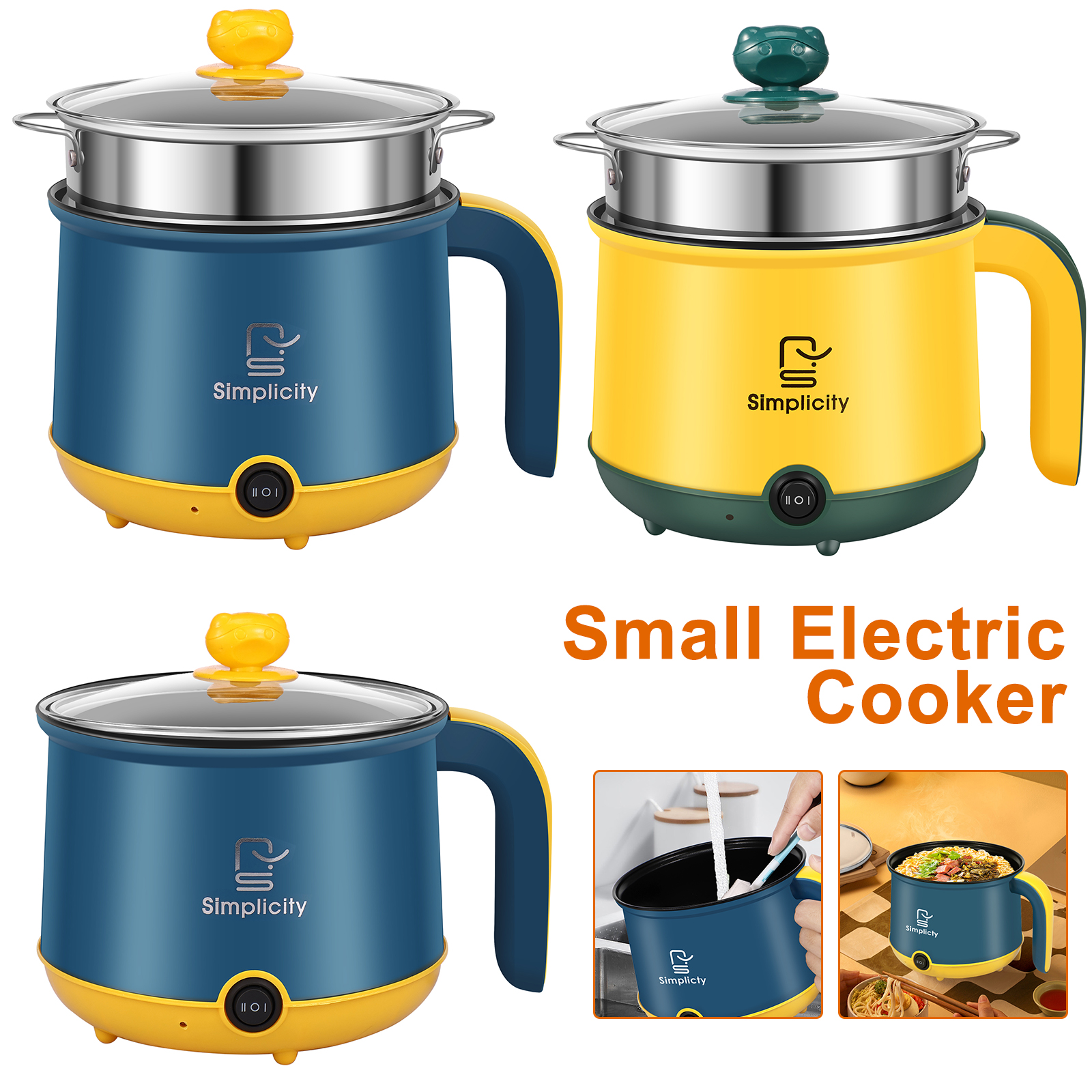 1.8L Electric Pot Electric Cooking Pot Non-Stick Cooker 2 Gear Mini Pot Cooker Dry Protection Heating Boil Ramen Cooker