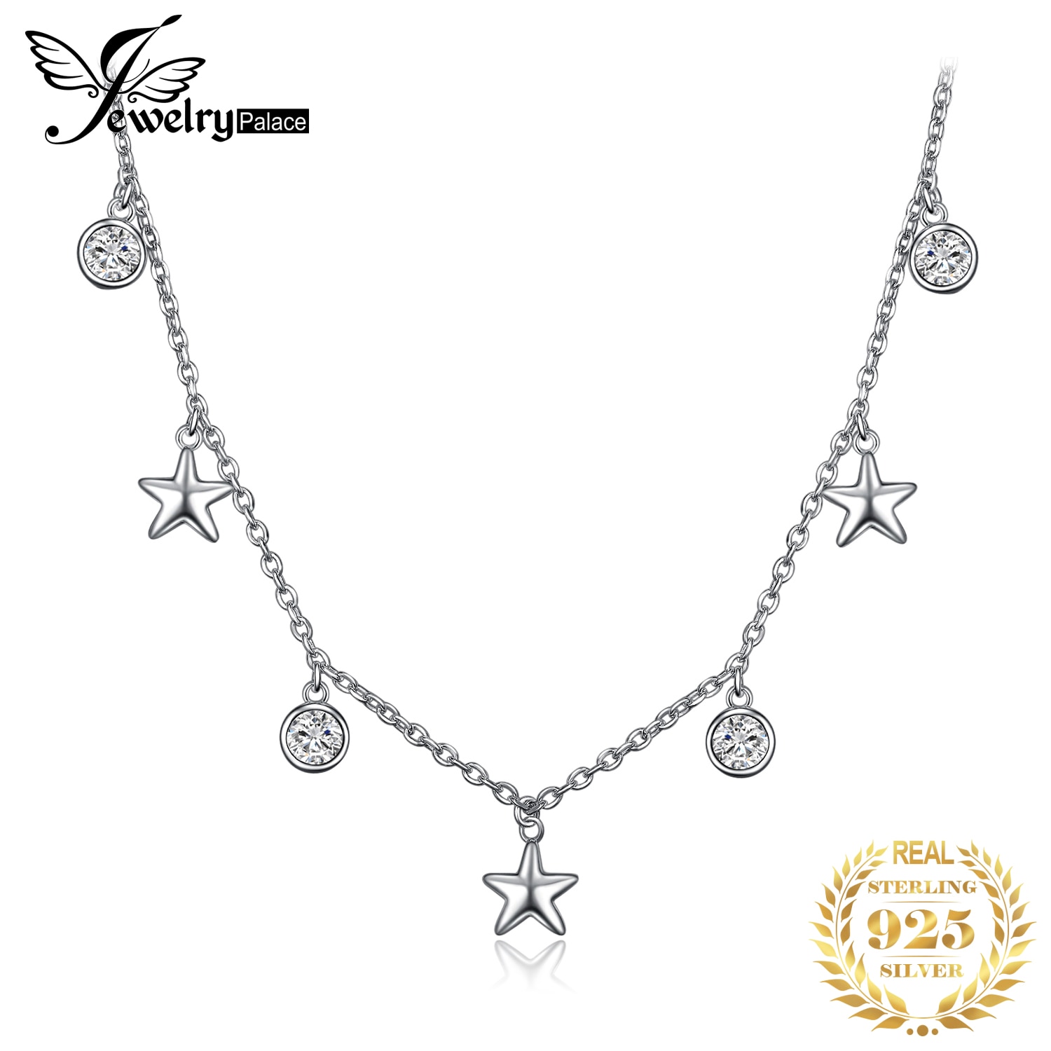 JewelryPalace Star CZ Sterling Zilveren Hanger Ketting 925 Sterling Zilveren Ketting Choker Verklaring Kraag Ketting Vrouwen 45c