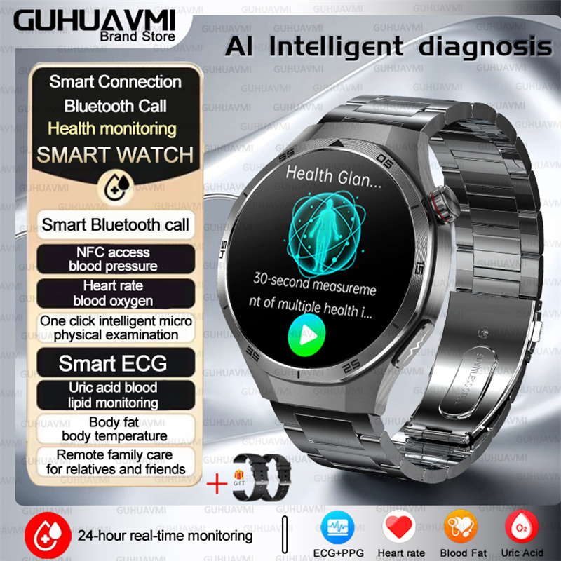 2025 para HUAWEI DT5 reloj inteligente de grasa en sangre ECG oxígeno en sangre ácido úrico presión arterial monitoreo de salud reloj inteligente hombre mujer: Oro