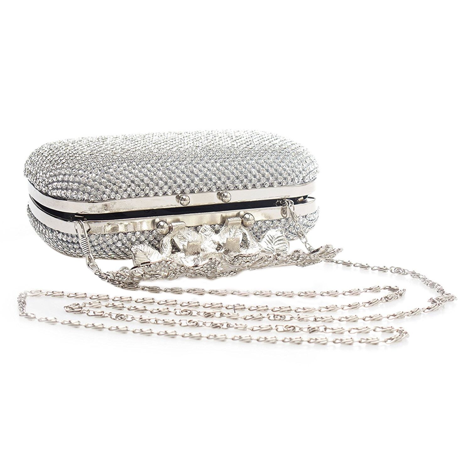 Unieke Sluiting Zilver Diamante Crystal Diamant Avondtasje Clutch Purse Party Bridal Prom