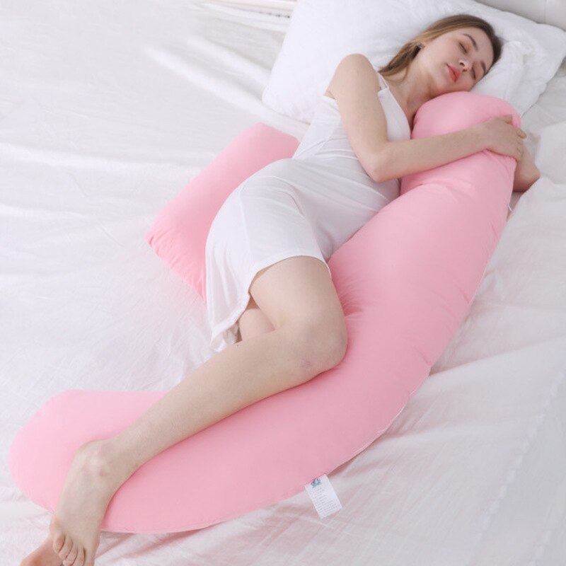 Graviditet pude u form moderskab krop talje mave støtte side sovekabine pude bomuldsprint pude multifunktions sengetøj: Lyserød