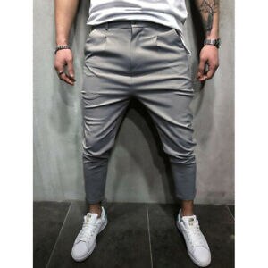 Herenbroek lange broek kantoor potlood rechte slanke pasvorm kleine voeten joggingbroek: Xl / Grijs