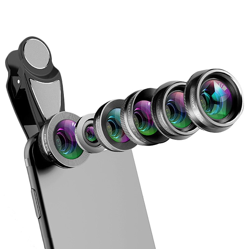 Telefoon Camera Lens,6 In 1 Mobiele Telefoon Lens Kit Voor Iphone En Android, caleidoscoop Groothoek + Macro Cpl Fisheye Tele Zoom