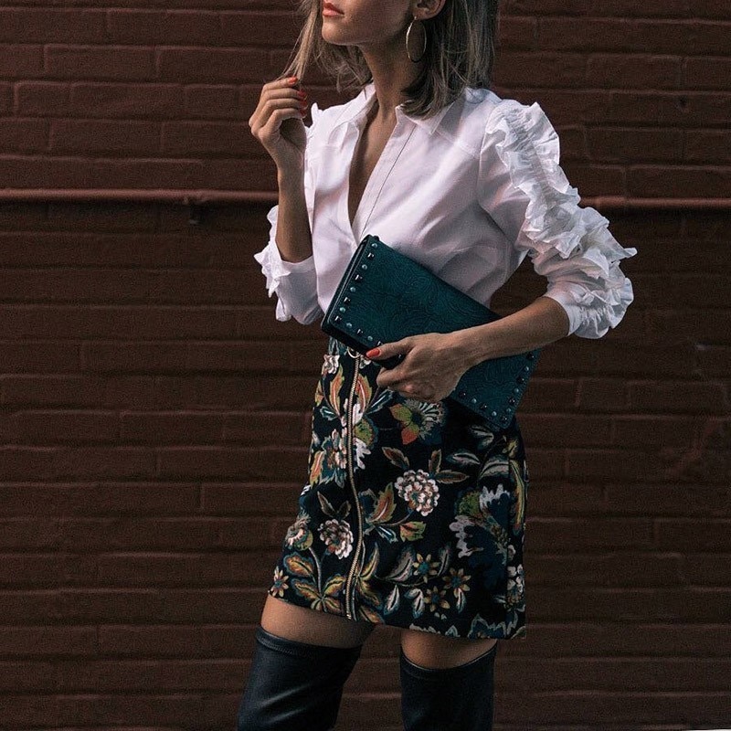 Chicever patchwork flæser hvid bluse toppe kvindelig skjorte revers sommerfugleærmer slanke dameskjorter koreansk fritidstøj