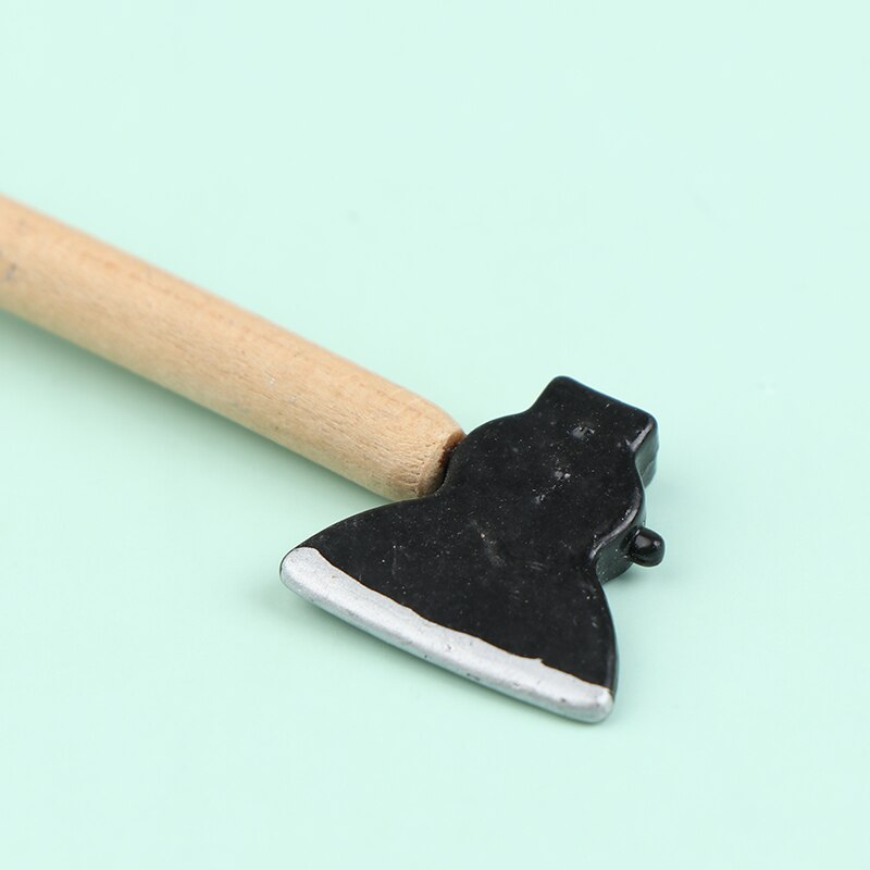 impostato di ascia da ascia in metallo in legno da 3 pezzi per attrezzi da giardino fata in miniatura per casa delle bambole 1:12