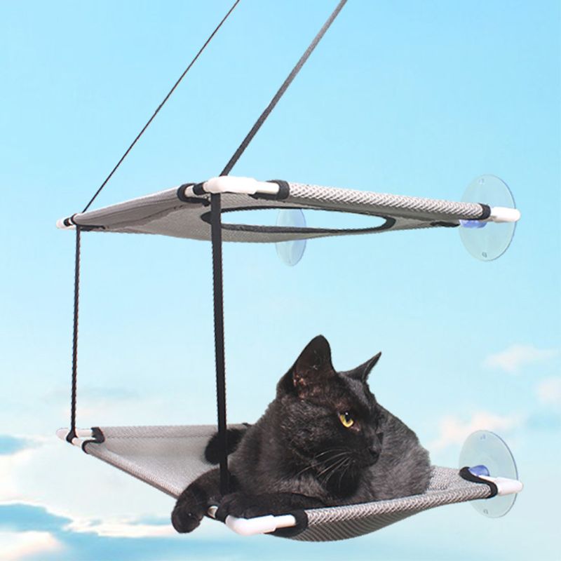 Double Layer Cat Hammock Window Bed Fleece Blanket and Toy Extra Large and Sturdy Holds Two Large Cats Easy to Assemble