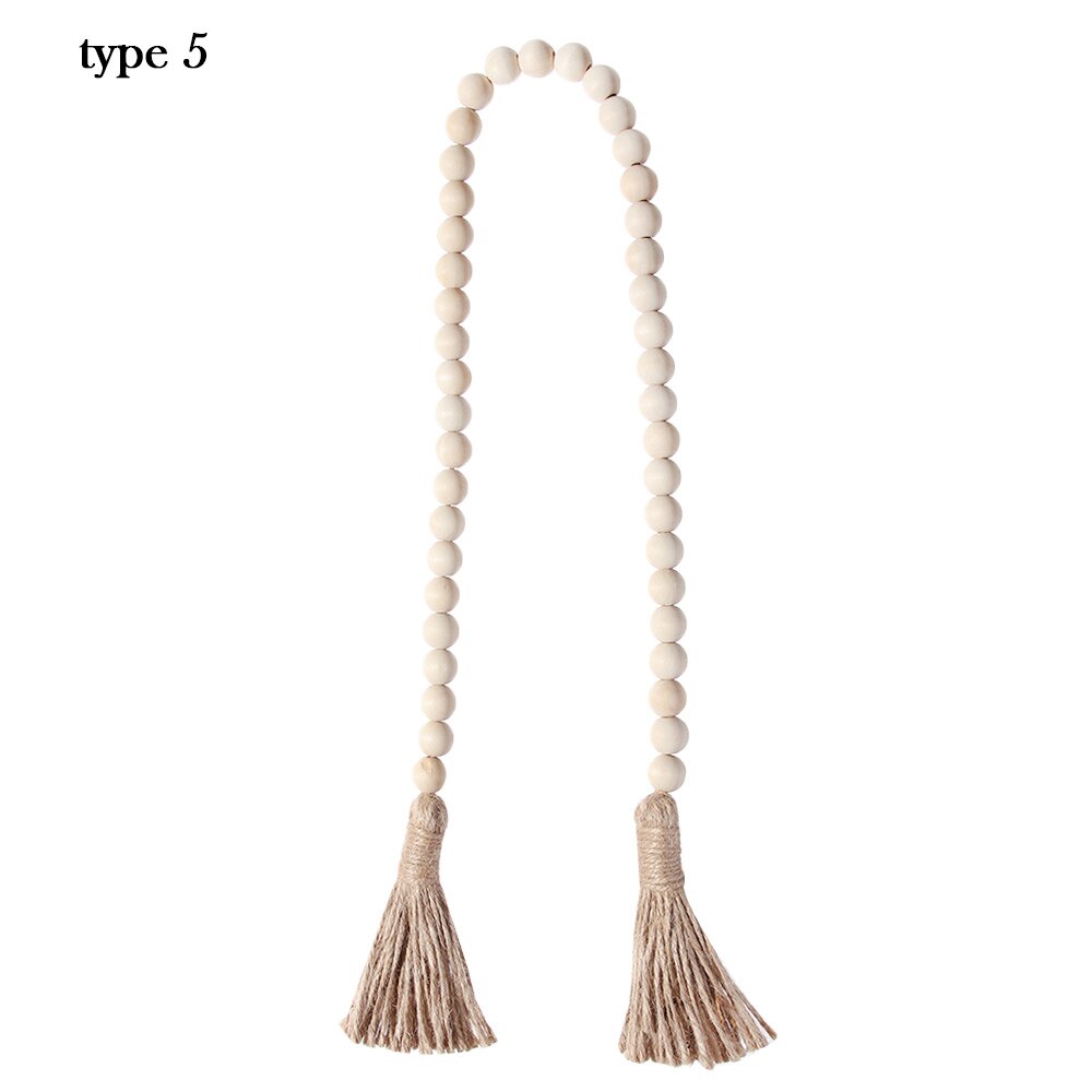 1/2 sztuk naturalne drewno girlanda z koralików juty rustykalne ścienne wiszące frędzle ciąg ręcznie Garland dom ozdoba dekoracje dla domu DIY: Type5-150M