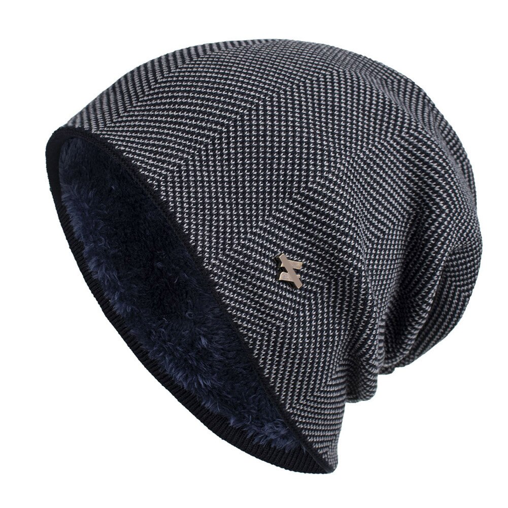 Plus Velvet Head Cap knitted Thick Windproof Warm and Comfortable Cap for Men Winter Outdoor NOV99: Navy Blue