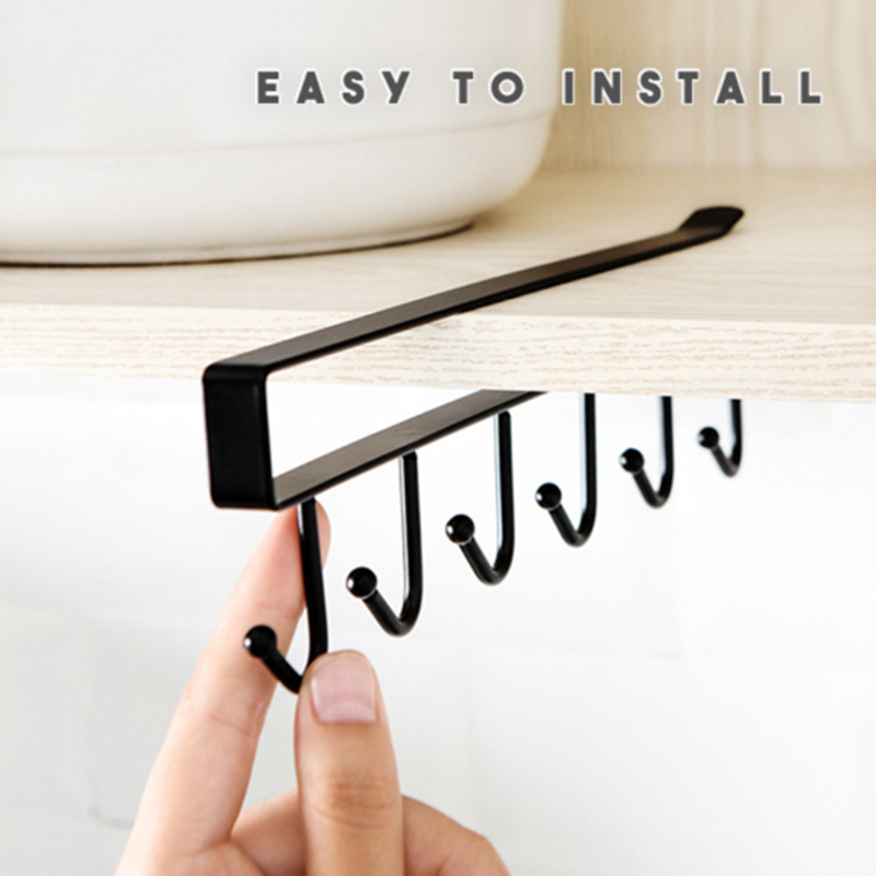 Nieuw Onder-Kast Hanger Rack met 6 Haken Keuken Kast Opslag Plank Haak