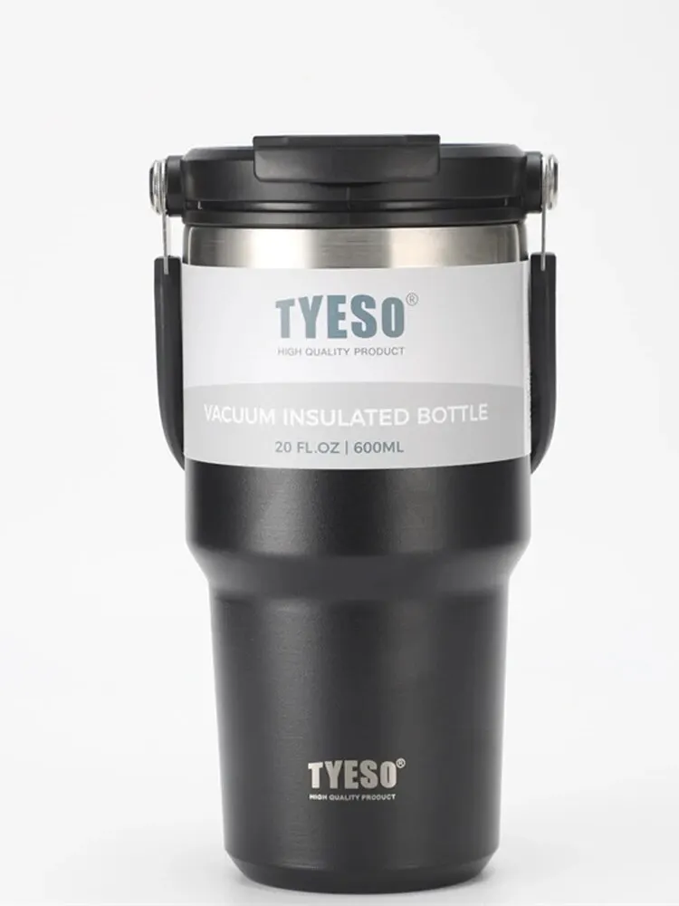 Tyeso kaffeebecher mit doppelwandiger isolierung und kälteisolierung, tragbarer eisbecher mit großem fassungsvermöGen, edelstahl: Schwarz / 501-600ml