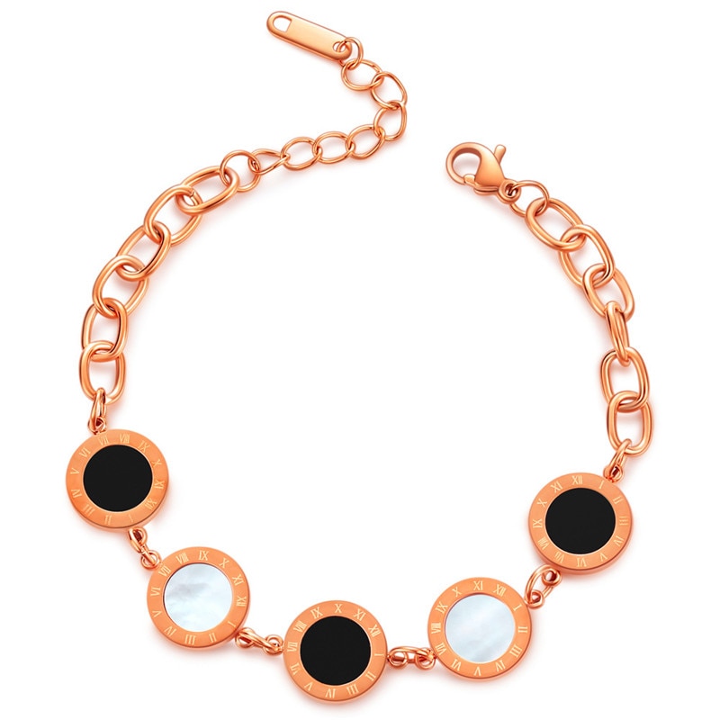 Roman Numeral Shell Bracelets For Women Stainless Steel Brand Jewelry Bracelet Ladies Rose Gold Chain Bracelets Female Silvery
