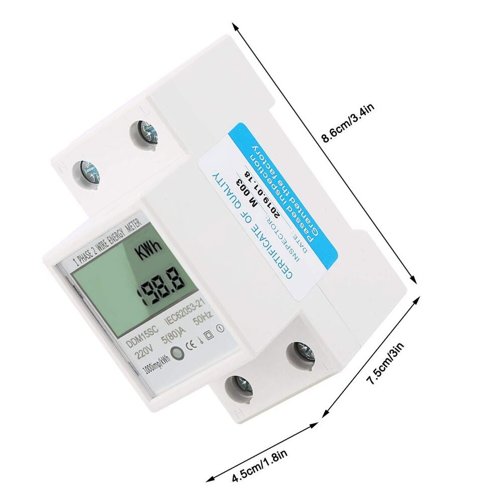 LCD Digital Single Phase Energy Meter kWh Power Consumption Meter Wattmeter Electronic Display for DIN Rail 5-80 A DDM15SC