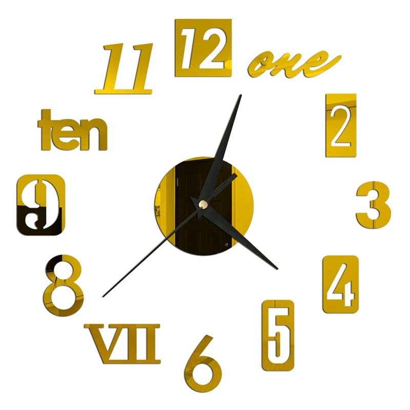 Mini Hause Wanduhr 3D DIY Acryl Spiegel Aufkleber Selbst Klebe Für Home Dekoration Wohnzimmer Quarz Nadel Hängen Uhr: G Gold