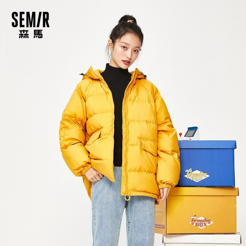 SEMIR-Chaqueta de plumas gruesas de longitud media para mujer, abrigo de invierno de costura con capucha, ropa cálida, chaquetas holgadas para mujer
