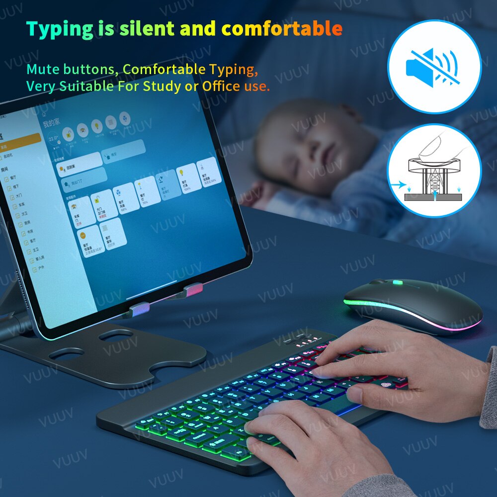 Bluetooth-compatible iPad Keyboard Mouse For iPad Pro 11 12.9 Air 4 7th 8th Rainbow Backlit Wireless Tablet Keyboard For Android