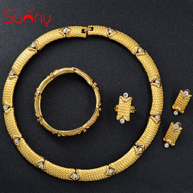 Sunny Jewelry Bridal Jewelry Sets For Women Necklace Earrings Ring Bracelet Cubic Zirconia Geometric Engagement