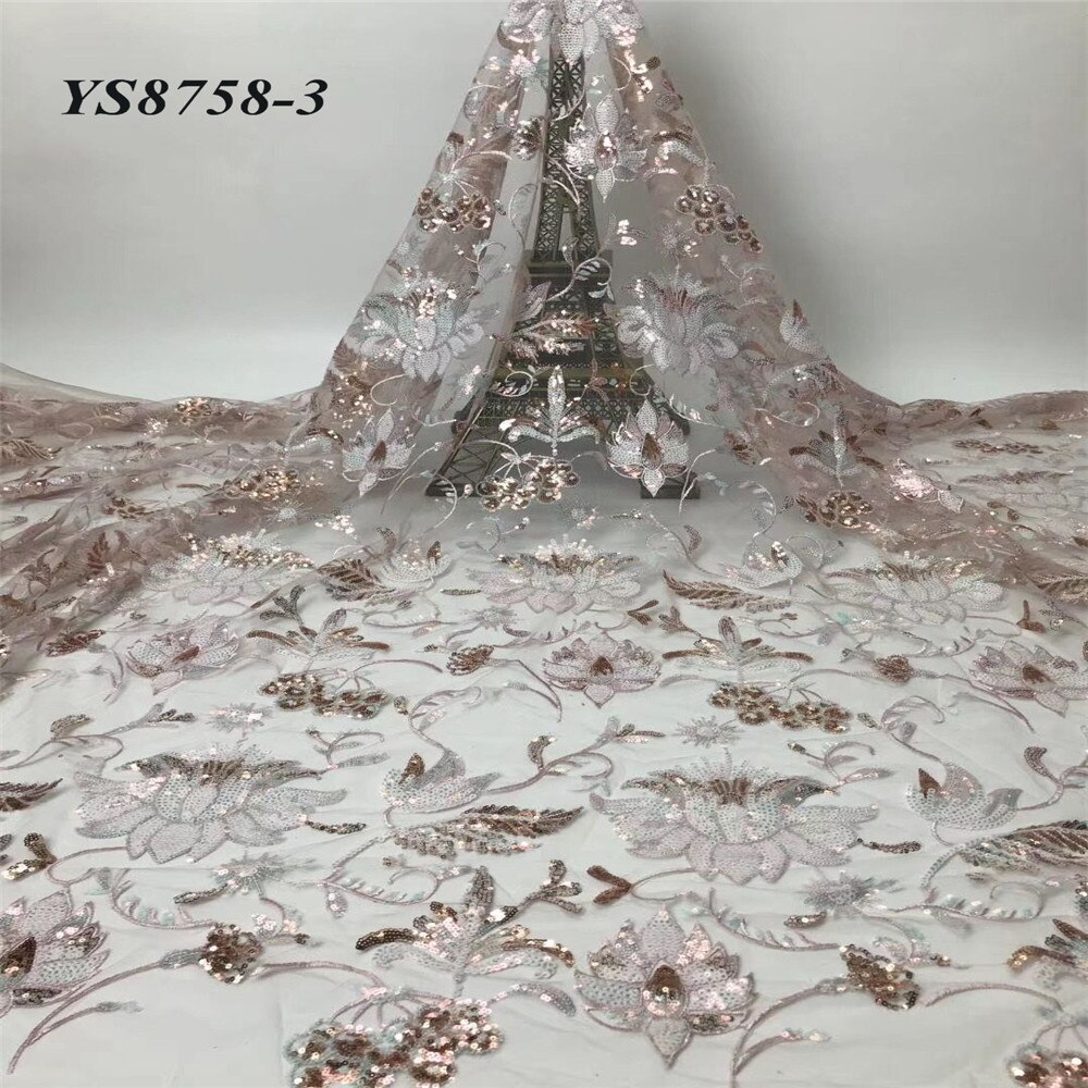 Europeu e americano estilo romântico novo lantejoulas bordado gaze transparente brilho design vestido de casamento 5 metros pano: 3