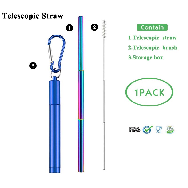 Telescopic Drinking Straw Collapsible Straw Foldable Reusable Metal Straw With Keychain Hole for Travel Outdoor Bar Accessories: set 8