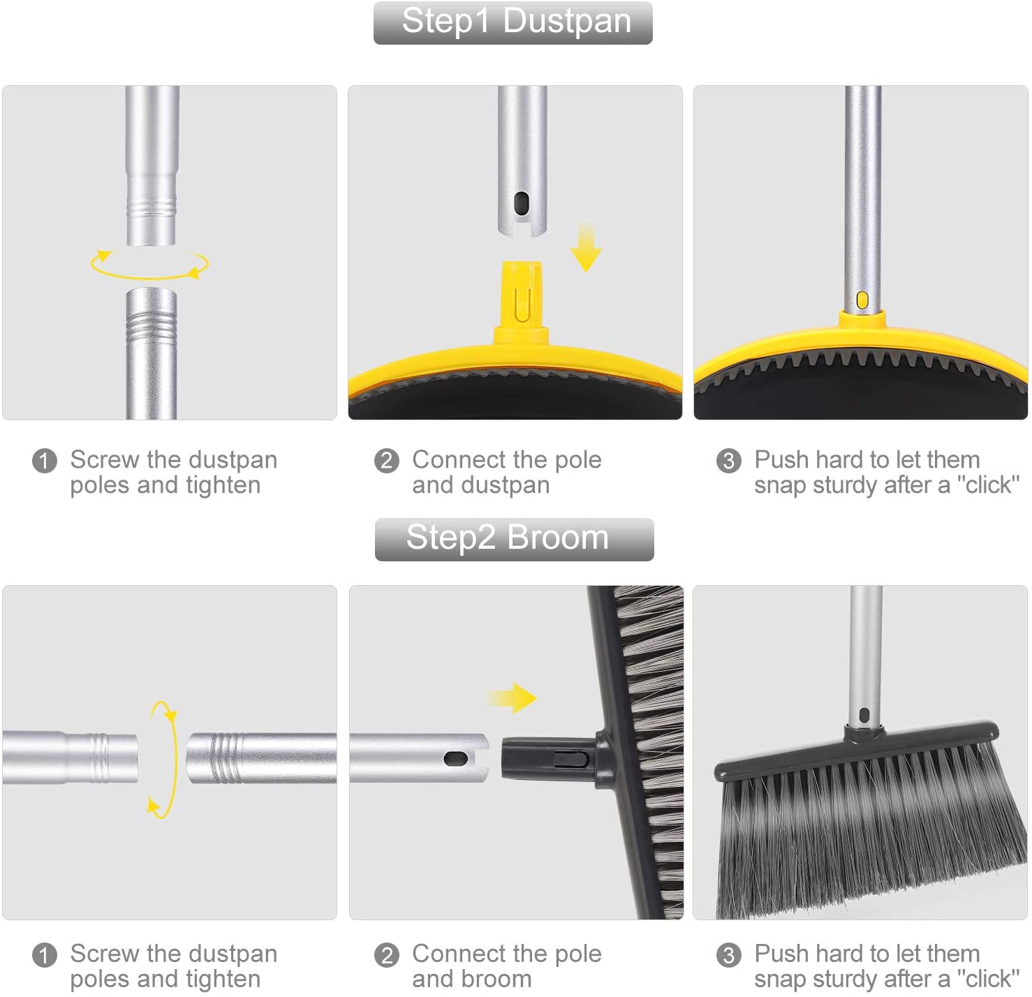 Broom and Dustpan Set Broom with Dust Pan with Long Handle Combo Set for Office and Home Standing Upright Sweep Use