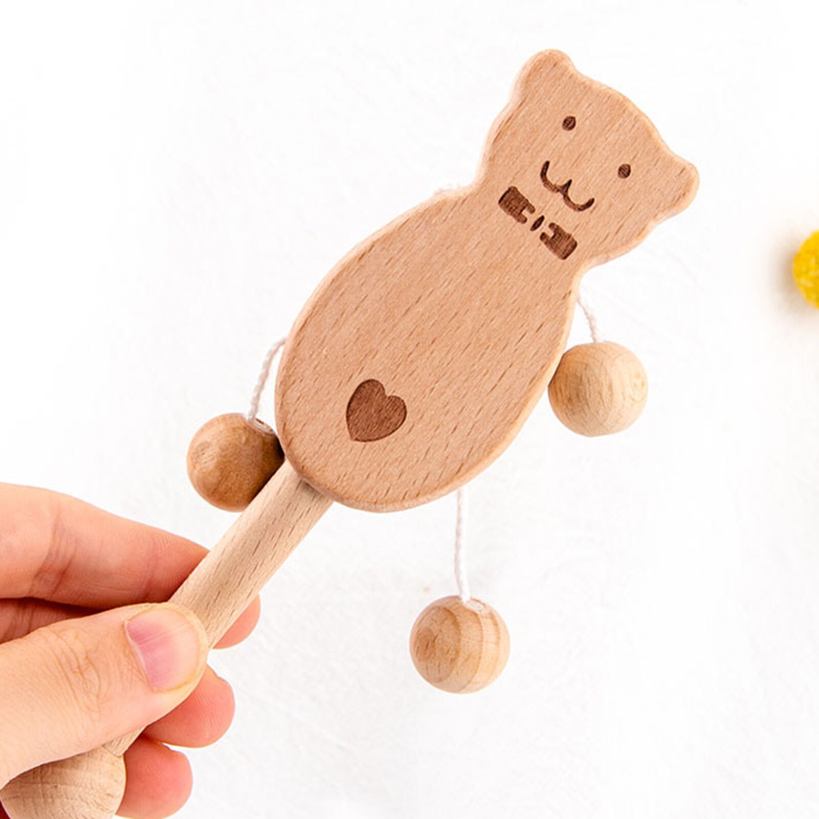 Puzzle Baby Toy Wooden Dog Car Shape Teether Bell Rattles Handle Children