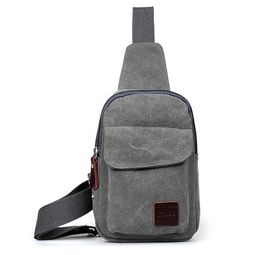 Men's Small Chest Sling Bag Canvas Travel Hiking Casual Zipper Cross Body Messenger Shoulder Backpack Small: Light Grey