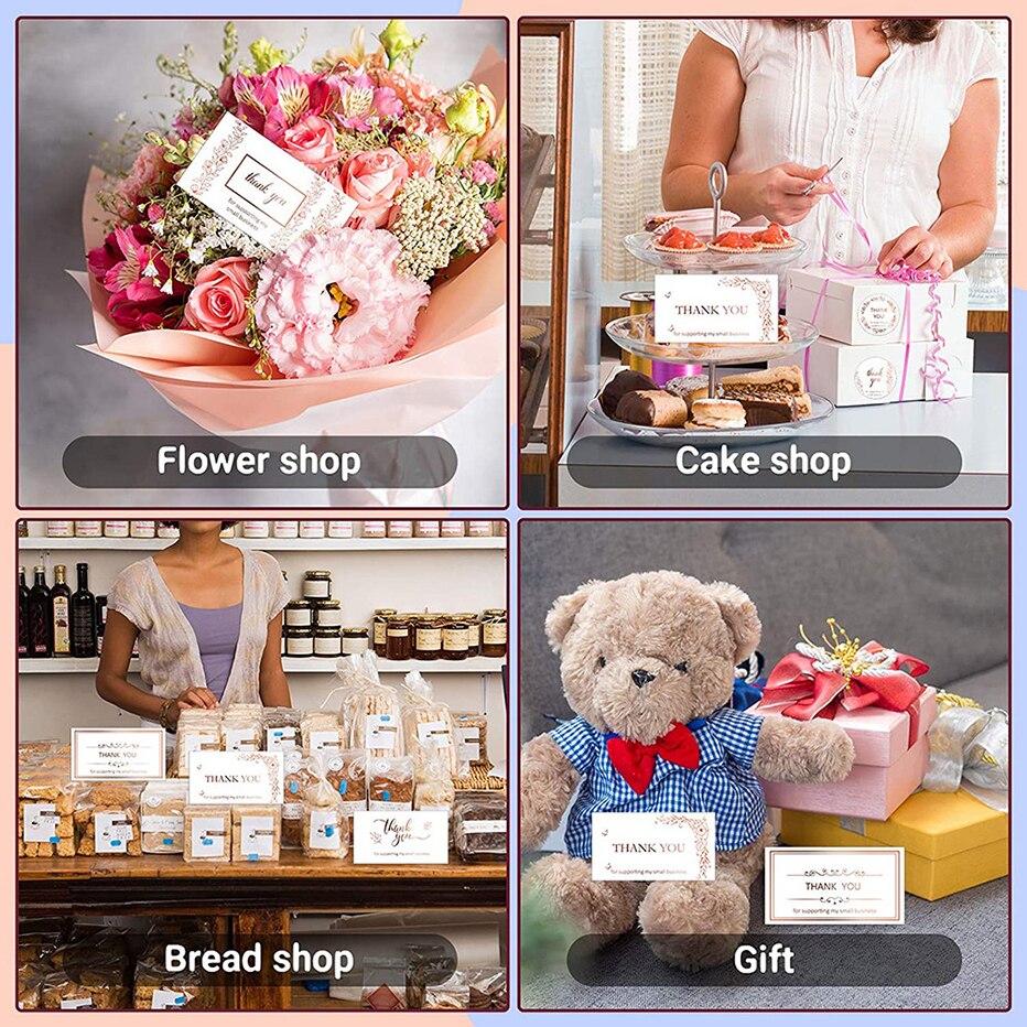 50pcs Gold Foil Thank You Cards Birthday Party Baby Shower Wedding Packing Decoration Cards Label Stickers